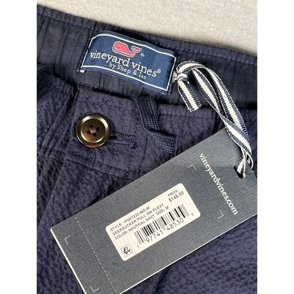 Vineyard Vines Seersucker Pull On Pleat Pants‎ Men's Medium Nautical Navy New